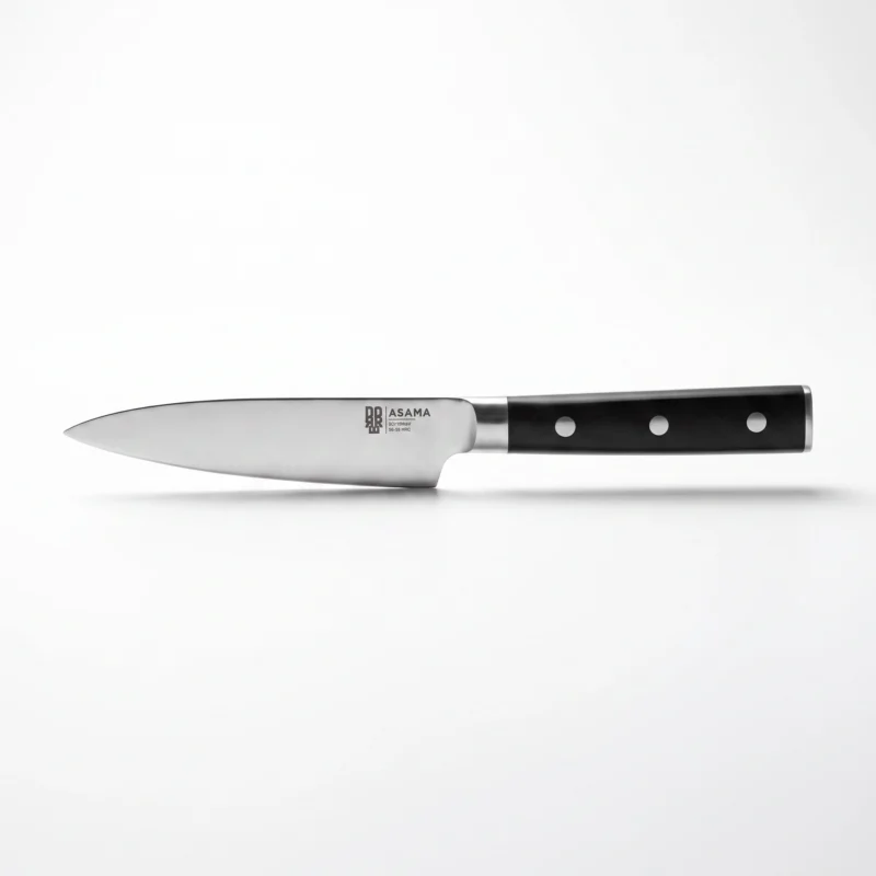 Asama allkniv 13 cm med svart nithandtag, sedd från sidan